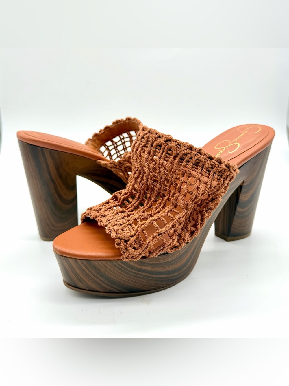 Jessica Simpson Sandal Womens 9.5 M Shelbie Platform Heels Brown Woven Casual
